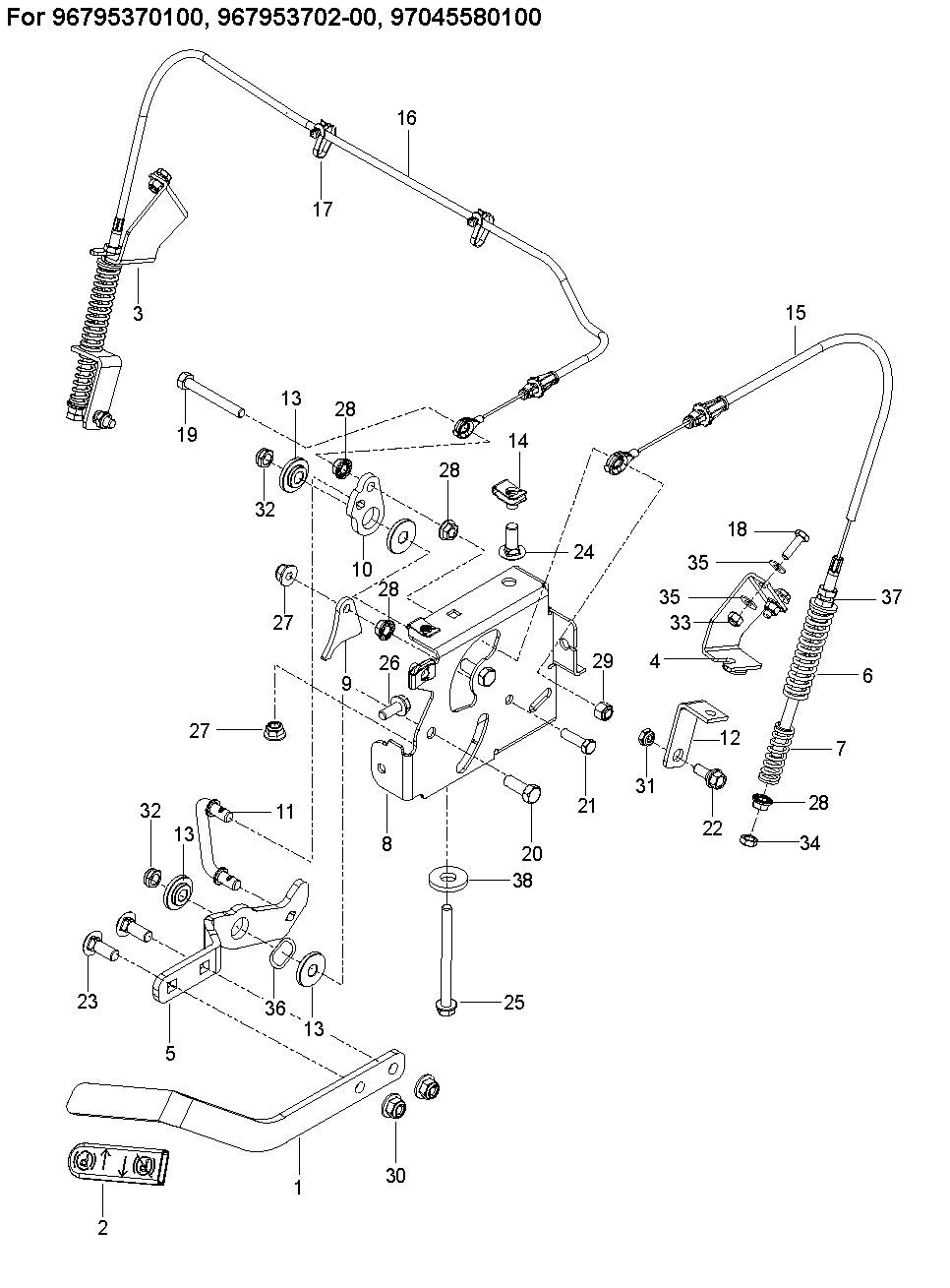Parking Brake Diagram and Parts List for MZ54 ROPS Husqvarna Lawn Tractor