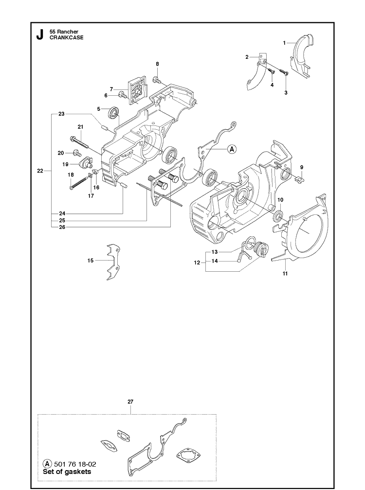 Crankcase Diagram and Parts List for 55 (RANCHER)(20101400001-Current) Husqvarna Chainsaw
