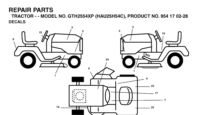 Decals Diagram and Parts List for GTH2554XP (HAU25H54C)(2005-04) Husqvarna Lawn Tractor