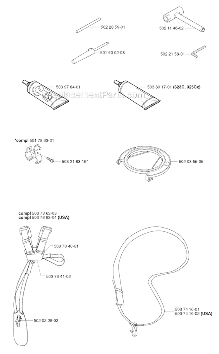 Accessories 1 Diagram and Parts List for 325RJX 2002-01 Husqvarna Brush Cutter