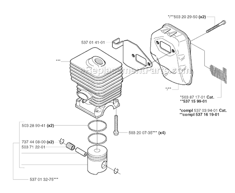 Cylinder Piston Diagram and Parts List for 325RJX 2002-01 Husqvarna Brush Cutter
