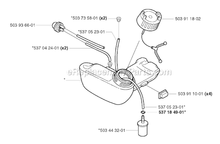 Fuel Tank Diagram and Parts List for 325RJX 2002-01 Husqvarna Brush Cutter