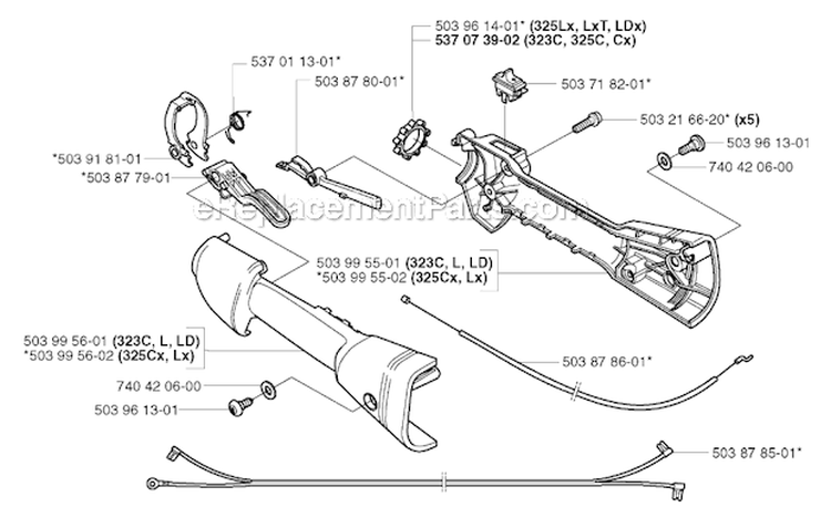 Throttle Controls Diagram and Parts List for 325RJX 2002-01 Husqvarna Brush Cutter