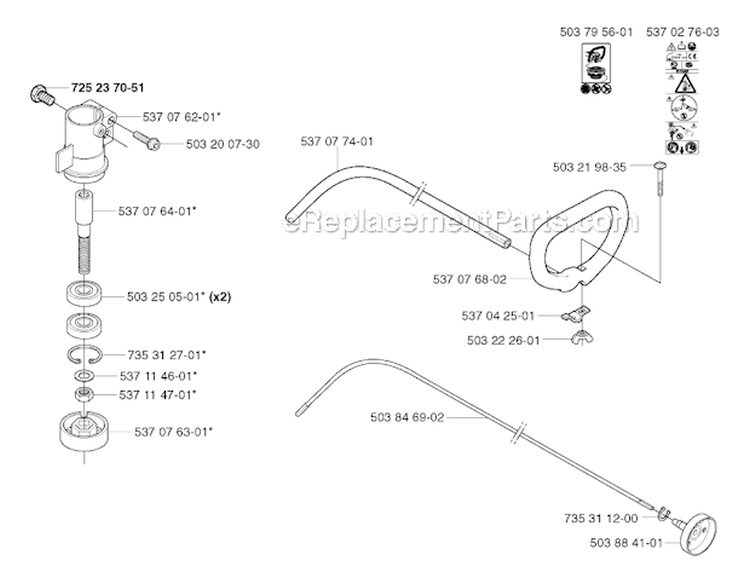 Bevel Gear  Shaft Diagram and Parts List for 325RJX 2002-01 Husqvarna Brush Cutter