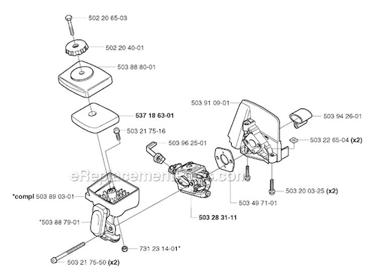 Carburetor  Air Filter Diagram and Parts List for 325RJX 2002-01 Husqvarna Brush Cutter