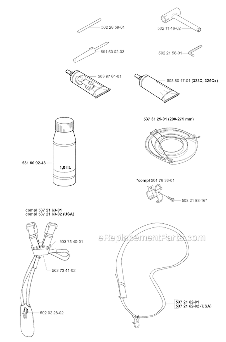 Accessories Diagram and Parts List for 325RJX 2005-05 Husqvarna Brush Cutter