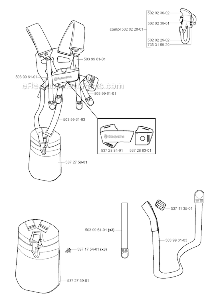 Harness Diagram and Parts List for 325RJX 2005-05 Husqvarna Brush Cutter