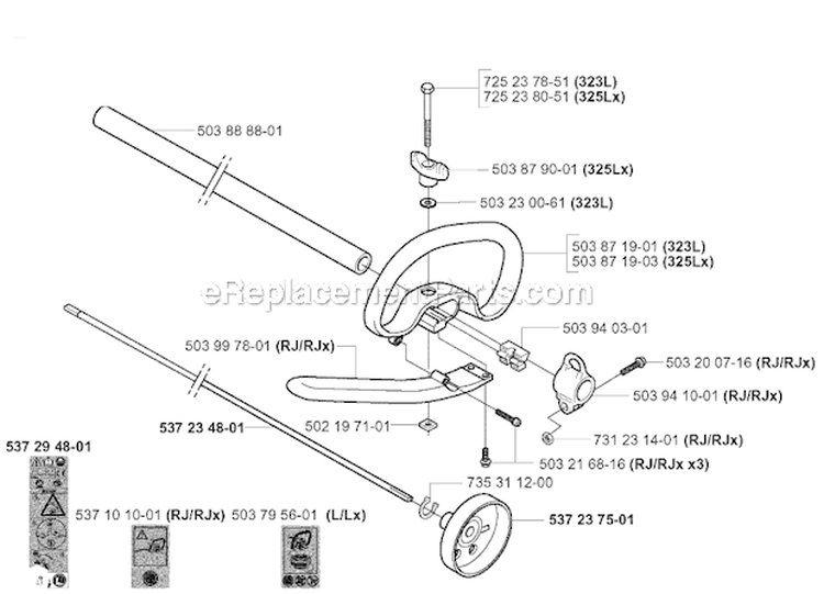 Shaft  Handle Diagram and Parts List for 325RJX 2005-05 Husqvarna Brush Cutter