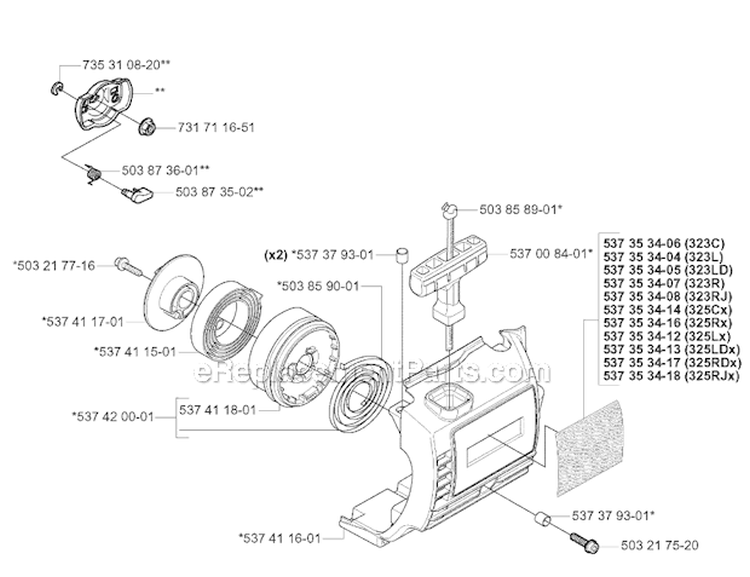 Starter 2 Diagram and Parts List for 325RJX 2005-05 Husqvarna Brush Cutter