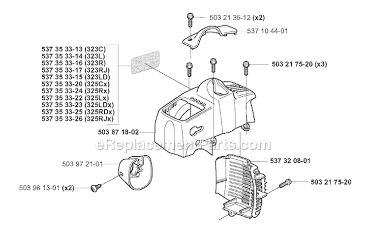 Cylinder Cover Diagram and Parts List for 325RJX 2005-05 Husqvarna Brush Cutter