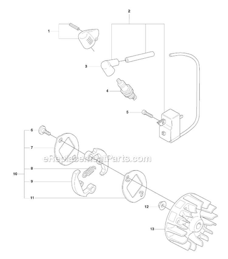 Ignition System  Clutch Diagram and Parts List for 325RJX 2008-03 Husqvarna Brush Cutter