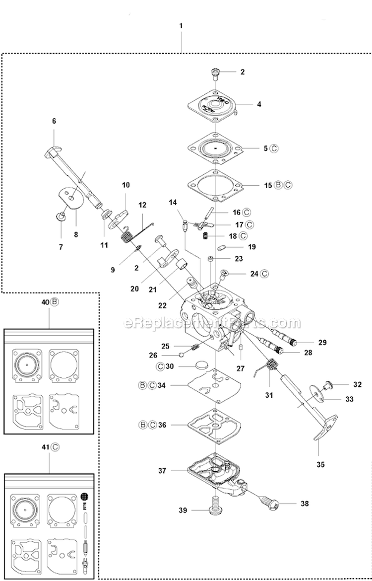 Carburetor Diagram and Parts List for 325RJX 2008-03 Husqvarna Brush Cutter