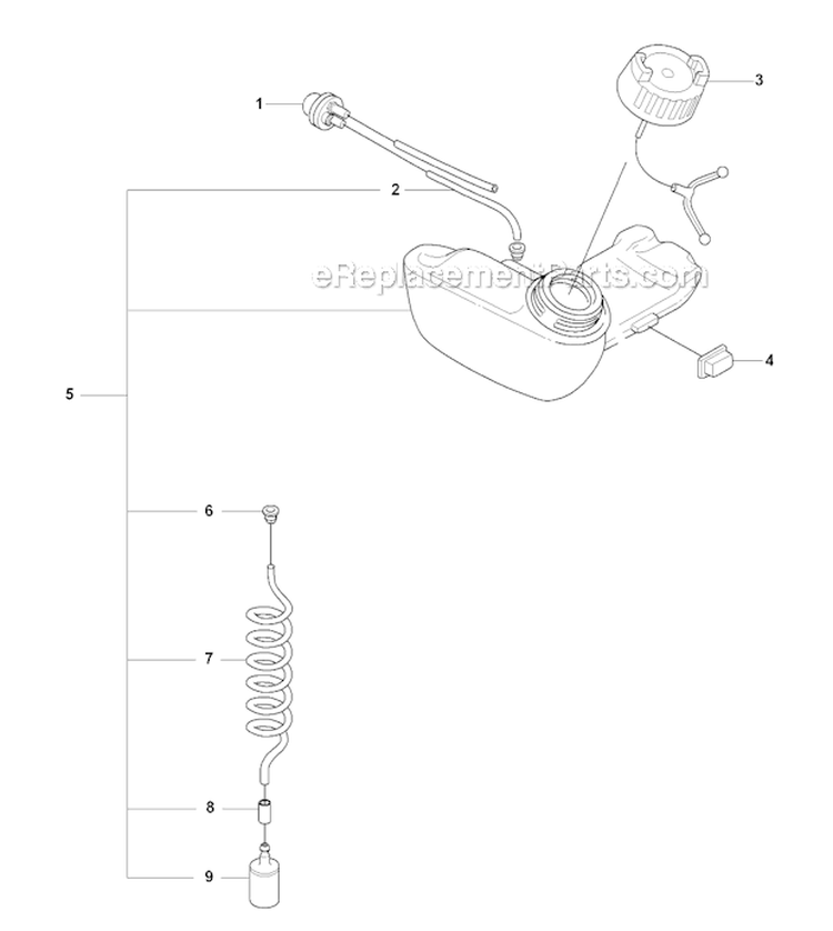 Fuel Tank Diagram and Parts List for 325RJX 2008-03 Husqvarna Brush Cutter