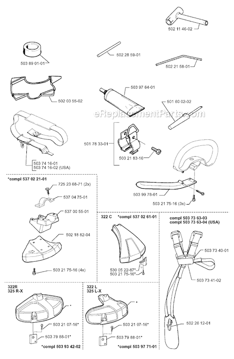 Accessories Diagram and Parts List for 325RX 1999-03 Husqvarna Brush Cutter
