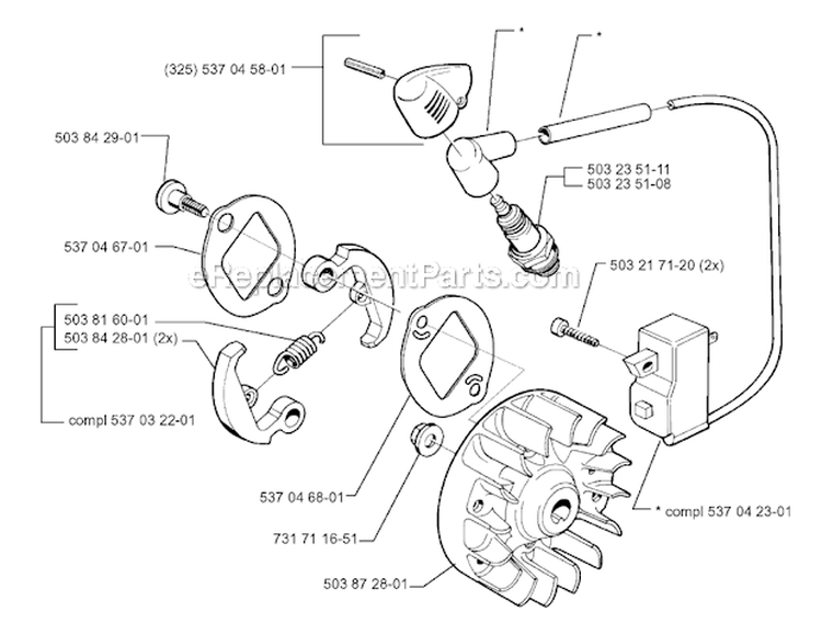 Ignition System  Clutch Diagram and Parts List for 325RX 1999-03 Husqvarna Brush Cutter