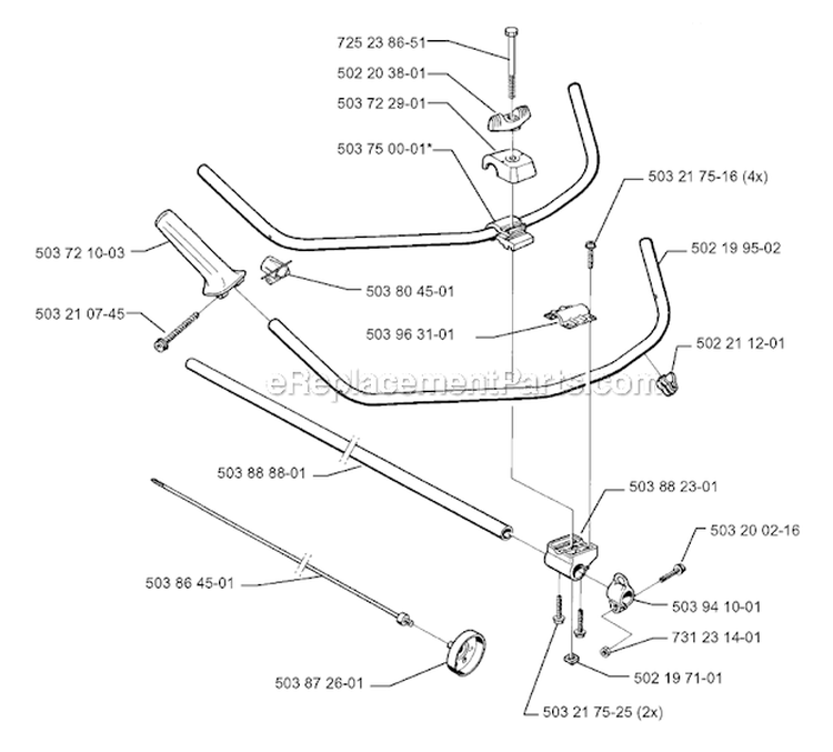 Shaft  Handle Diagram and Parts List for 325RX 1999-03 Husqvarna Brush Cutter