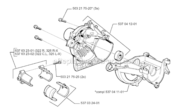 Crankcase Diagram and Parts List for 325RX 1999-03 Husqvarna Brush Cutter