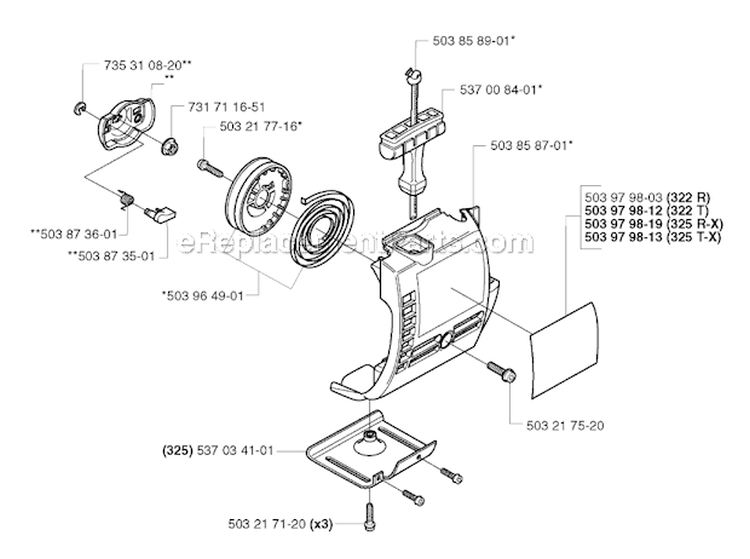 Starter Diagram and Parts List for 325RX 2000-05 Husqvarna Brush Cutter