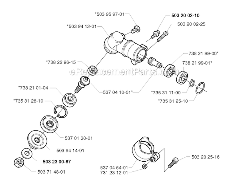 Bevel Gear Diagram and Parts List for 325RX 2000-05 Husqvarna Brush Cutter