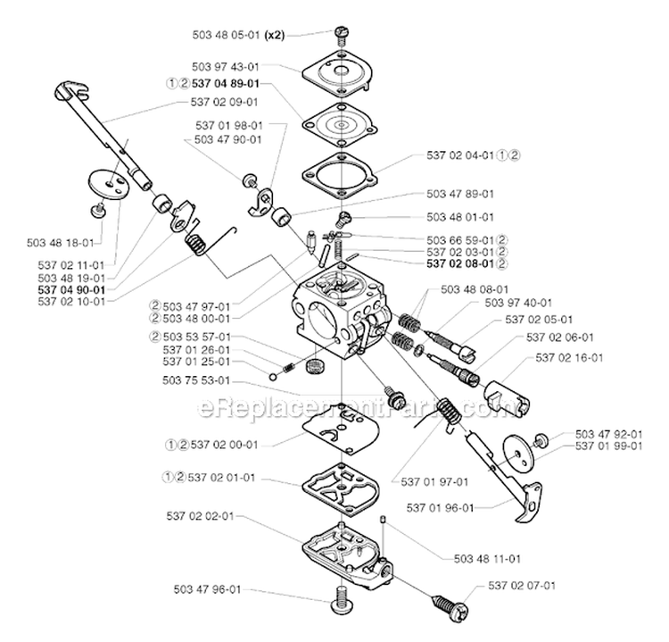 Carburetor Details Diagram and Parts List for 325RX 2000-05 Husqvarna Brush Cutter