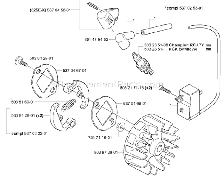 Page J Diagram and Parts List for 325 E X-Series 2001-01 Husqvarna Edger