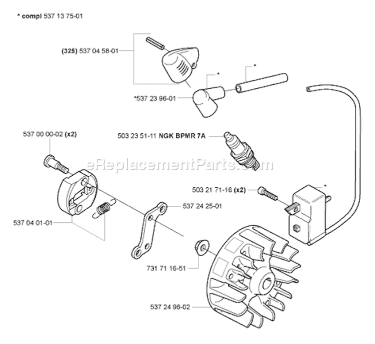 Page K Diagram and Parts List for 325 HE 3x 2005-02 Husqvarna Hedge Trimmer