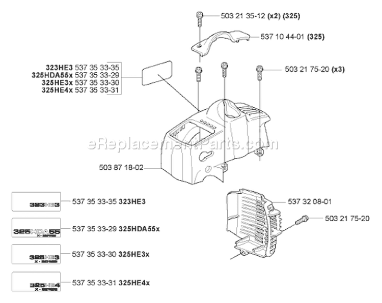 Page D Diagram and Parts List for 325 HDA 55x 2005-10 Husqvarna Hedge Trimmer
