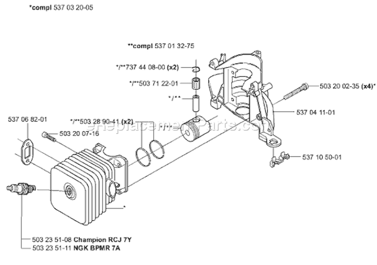 Page L Diagram and Parts List for 325 HS 75 2000-10 Husqvarna Hedge Trimmer