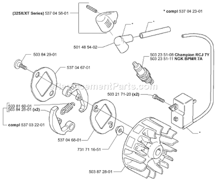 Page J Diagram and Parts List for 325LXT 325 LXT 2000-04 Husqvarna Trimmer