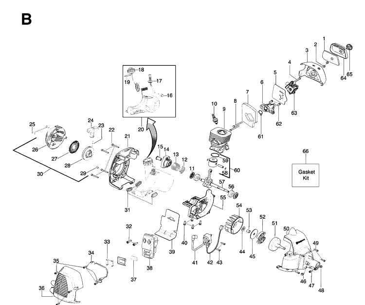 Engine Diagram and Parts List for 125R 20061000001-20064000000 Husqvarna Brush Cutter