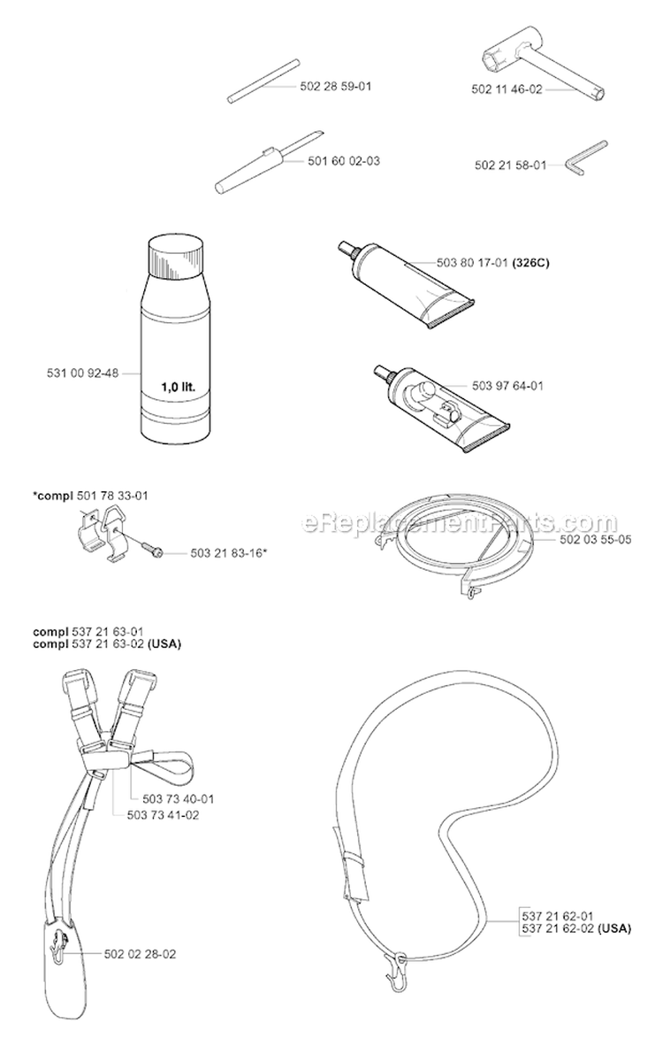 Accessories 1 Diagram and Parts List for 326RJX 2004-03 Husqvarna Brush Cutter