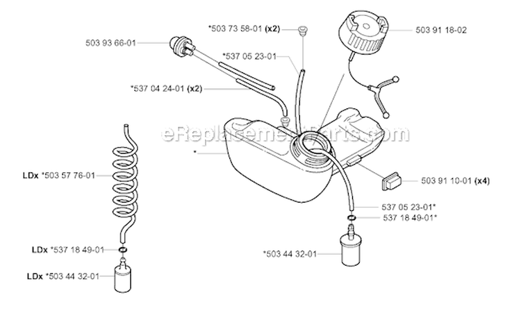 Fuel Tank Diagram and Parts List for 326RJX 2004-03 Husqvarna Brush Cutter