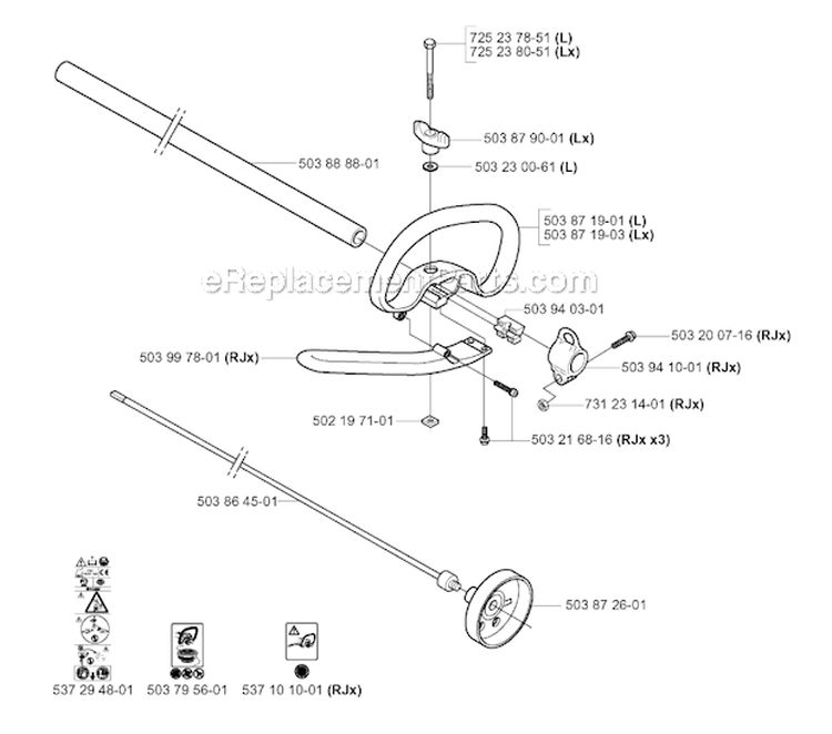 Shaft  Handle Diagram and Parts List for 326RJX 2004-03 Husqvarna Brush Cutter