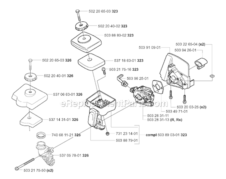 Carburetor  Air Filter Diagram and Parts List for 326RJX 2004-03 Husqvarna Brush Cutter