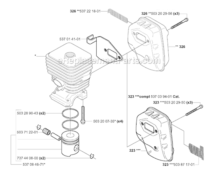 Cylinder Piston Diagram and Parts List for 326RJX 2004-03 Husqvarna Brush Cutter