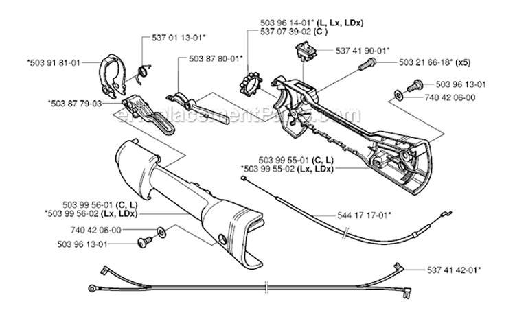 Handle  Controls Diagram and Parts List for 326RJX 2006-04 Husqvarna Brush Cutter