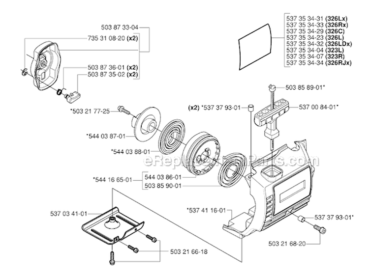 Starter Diagram and Parts List for 326RJX 2006-04 Husqvarna Brush Cutter
