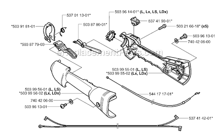 Handle  Controls Diagram and Parts List for 326RJX 2007-01 Husqvarna Brush Cutter