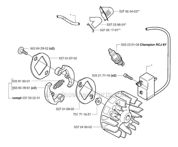 Ignition System Diagram and Parts List for 326RJX 2007-01 Husqvarna Brush Cutter