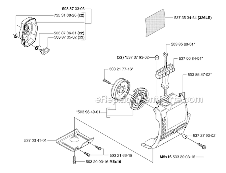 Starter 1 Diagram and Parts List for 326RJX 2007-01 Husqvarna Brush Cutter
