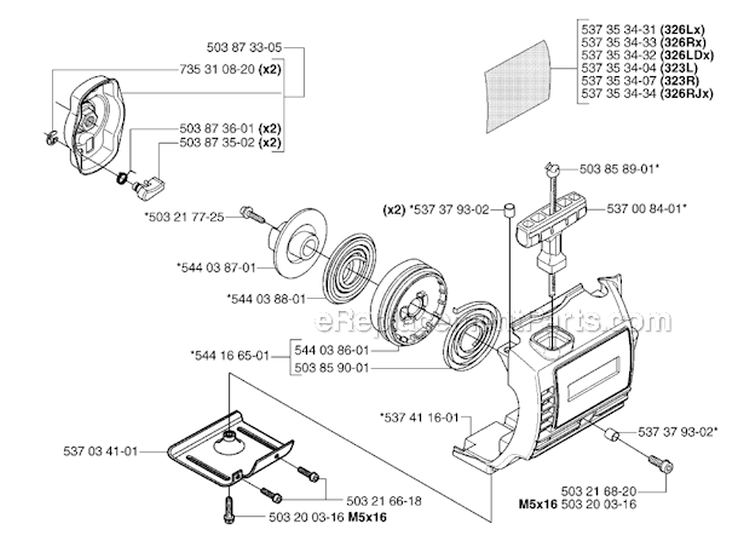 Starter 2 Diagram and Parts List for 326RJX 2007-01 Husqvarna Brush Cutter