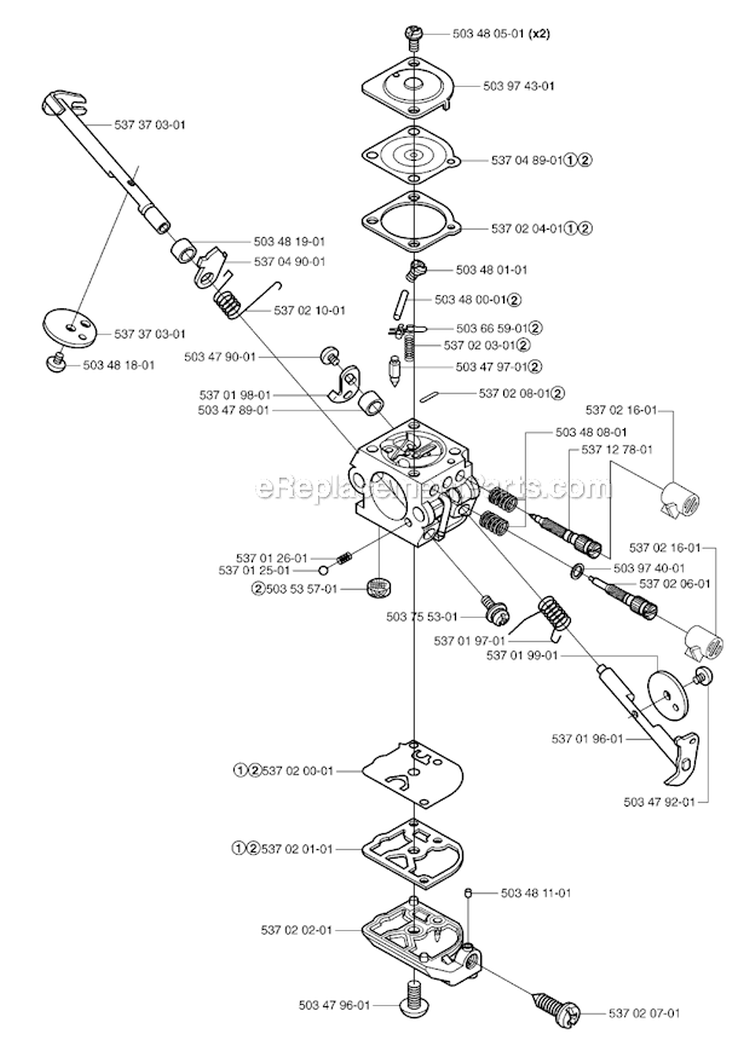 Carburetor Details Diagram and Parts List for 326RJX 2007-01 Husqvarna Brush Cutter