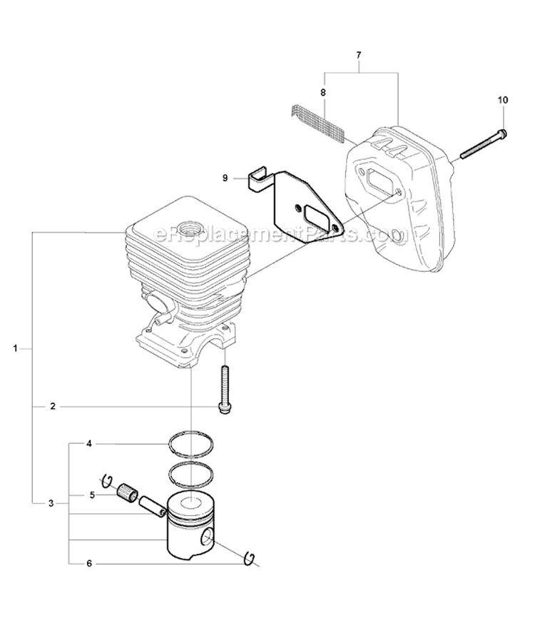 Cylinder Piston  Muffler Diagram and Parts List for 326RJX 2009-05 Husqvarna Brush Cutter