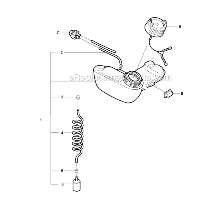 Fuel Tank Diagram and Parts List for 326RJX 2009-05 Husqvarna Brush Cutter