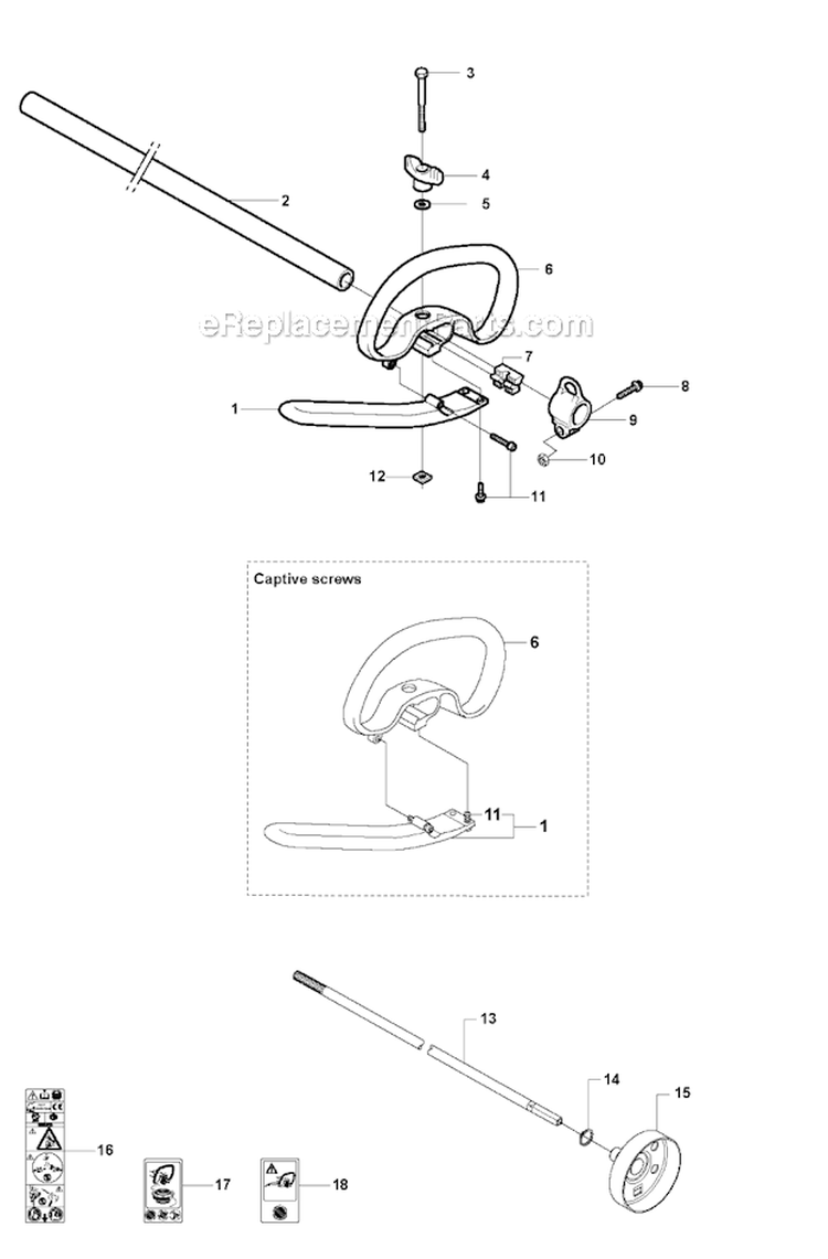 Shaft  Handle Diagram and Parts List for 326RJX 2009-05 Husqvarna Brush Cutter