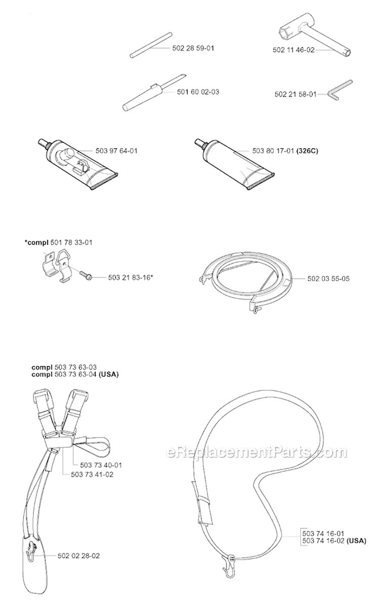 Accessories 1 Diagram and Parts List for 326RX 2001-03 Husqvarna Brush Cutter