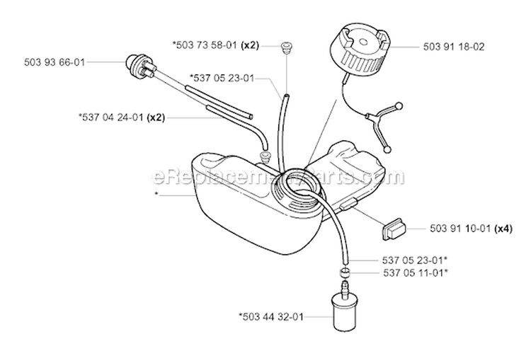 Fuel Tank Diagram and Parts List for 326RX 2001-03 Husqvarna Brush Cutter