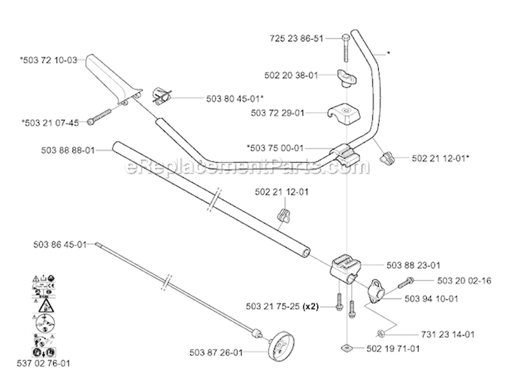 Shaft  Handle Diagram and Parts List for 326RX 2001-03 Husqvarna Brush Cutter