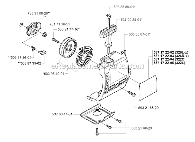 Starter Diagram and Parts List for 326RX 2001-03 Husqvarna Brush Cutter