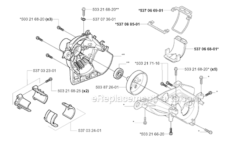 Crankcase Diagram and Parts List for 326RX 2001-03 Husqvarna Brush Cutter